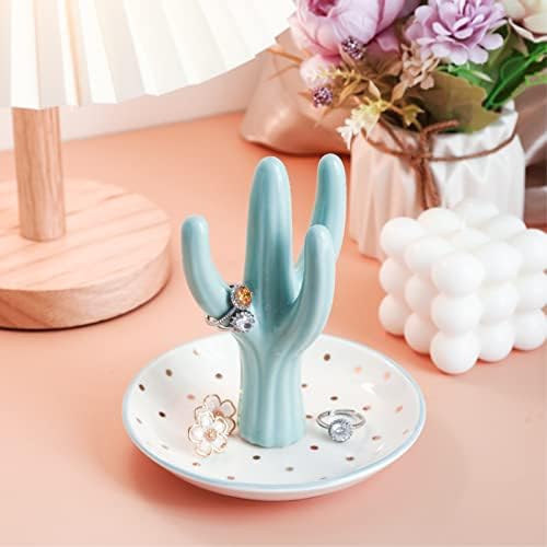 PUDDING CABIN Cactus Ring Holder, Birthday Gift for Women Her Mom Friend Female, Macaron Jewelry Dish with Dots Ins Room Decor Jewelry Dish for Rings Earrings Bracelets Necklace Organizer… - Image 2