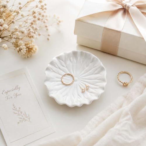 Gift for Women,White Ceramic Jewelry Dish Tray, Lotus Leaf Ring Dish - Image 7