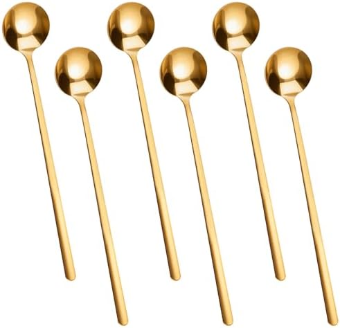 6 PCS Gold Coffee/Tea Spoon Set, 6.7 Inches Long Handle 304 Stainless Steel Espresso Spoon, Ice Tea Stirring Utensil, Durable Coffee Bar Accessory for Home and Café by HZMM