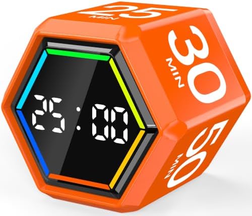 Rotating Pomodoro Timer Cube 3/5/10/25/30/50 min with Colorful Visual Bar by COWVTUJ