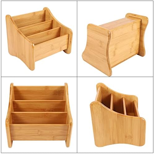 Wood Desk Organizer Bamboo Remote Control Holder Storage Container with 3 Compartments for Pen Pencil Phone Eyeglasses - Image 2