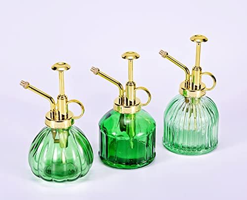 Glass Plant Mister Spray Bottle, 6.5" Green Glass Water Spray Bottle with Gold Top Pump Small Watering Can, Small Plant Sprayer Mister for Indoor Outdoor House (Green+Gold A) - Image 7