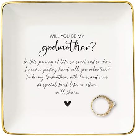 NZY Godmother Proposal Gift,Will You Be My Godmother,Jewelry Tray Trinket Holder Ring Dish,Mothers Day,Birthday,Christening,Baptism,Christmas Gift for Godmom,Pregnancy Announcement Present by NZY