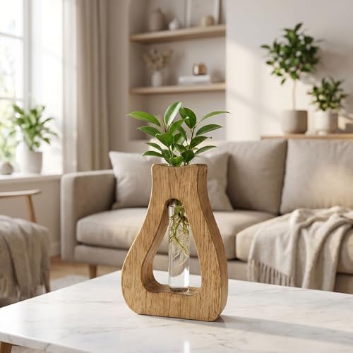 Plant Propagation Station with Glass Test Tube Vases, Wooden Stand Planter Terrariums for Hydroponic Plant Cuttings, Home Office Desktop Decor, Gift for Plant Lovers - Image 2