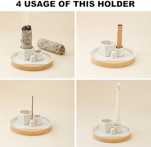 4 in 1 Incense Holder, 5.6" Ceramic Smudge Tray, Sage Holder, Palo Santo Holder, Incense Holder for Sticks, Smudging Burner, Ideal for Smudging Meditation Yoga Room, Simple, Sturdy - Image 3