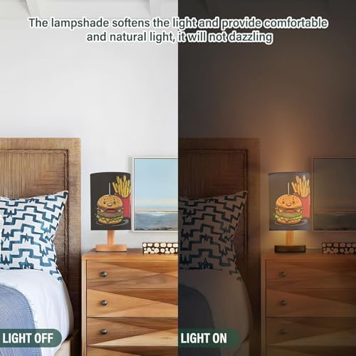 Fustylead Cartoon Style Hamburger and Fries Bedside Table Lamps with USB Port for Bedroom Lamp Accent Table Lamp Small Nightstand Lamp Sturdy Linen Shade Wooden Decorative Lamps for Home|Kids|Holiday - Image 3