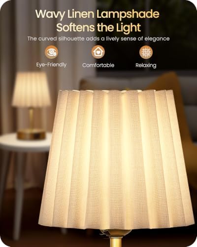 Small Bedside Table Lamps Set of 2, Touch Dimmable Table Lamps with USB Ports, Nightstand Lamps with 2 Stepless Dimming LED Bulbs, E26 Base, for Bedroom, Study, Gold and White DW16TLP205 - Image 5