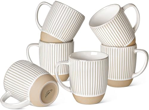 LE TAUCI Coffee Mugs Set of 6, Ceramic Mug Set 16 oz, Embossment Cups for Latte, Hot Tea, Cappuccino, Mocha, Cocoa,Suit For Housewarming Wedding- 3.8 inch, Arctic White by LETAUCI