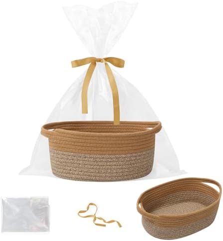 Woven Rope Basket - Baby Gift Basket with Bag & Ribbon, Jute&Brown by HZFTJOY