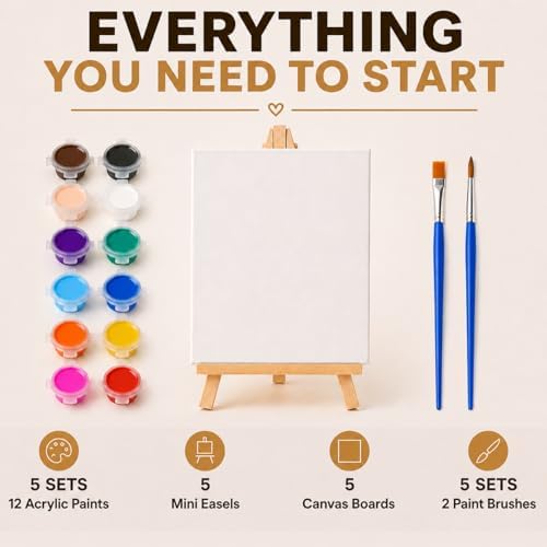 DUA MAIGA 5 Set Mini Acrylic Paint Kit, 5.9In Canvas Boards for Painting with 6.5" Easel, Acrylic Paint Strips, Painting Brushes, Mini Canvas and Easel Set for Kids Artists Beginner Gift Party (5) - Image 7