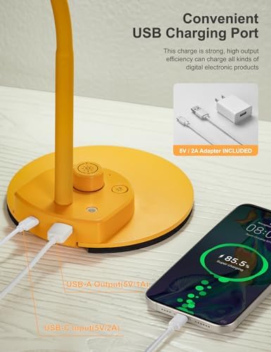BOHON LED Desk Lamp with USB Charging Port 3 Color Modes Fully Dim, Yellow - Image 4
