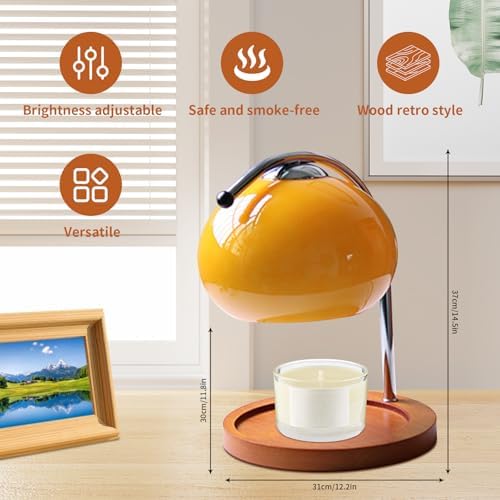 Topyond Aroma Wax Melting Lamp, Retro Wood Glass Candle Warmer，Yellow - Image 6