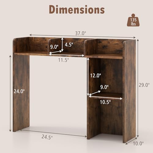 Giantex Desktop Bookshelf, Wood Desk Hutch Organizer for 27 Inch Computer Monitor, Countertop Storage Display Rack with 5 Shelves, Multipurpose Desktop Shelf Bookcase for Dorm Office Home, Brown - Image 3
