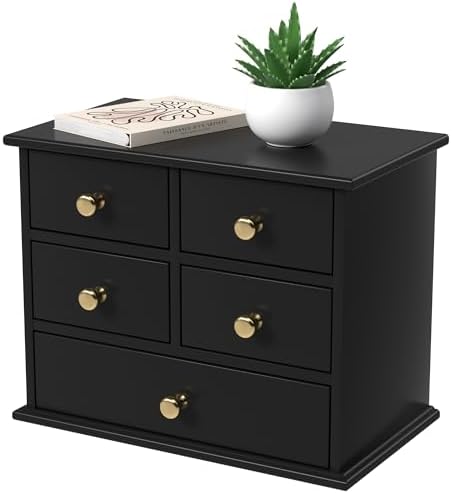 Oak Desk Organizer with Drawers, Durable Wooden Desktop Storage Box by JNFUZ