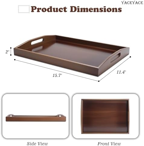 Bamboo Tray with Handles, 15.7"x11.4"x2" Medium Serving Tray - Image 2
