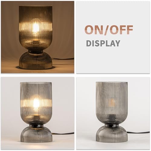 Modern Table Lamp,Glass Mid Century Lamp with Smoky Gray Glass Shade, Bedside Lamp with On/Off Switch, Minimalist Nightstand Lamp for Bedroom, Living Room, Office (Bulb not Included) - Image 7