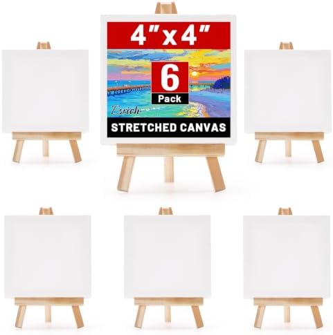 ESRICH 6 Pack Mini Canvas with Easel Set, 4x4” Small Canvases for Painting by ESRICH