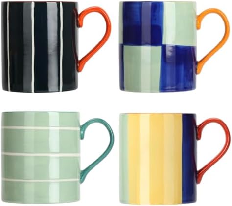 Koja Colorful Hand Painted Ceramic Mugs, 16 oz, Set of 4, Dishwasher Safe by Koja
