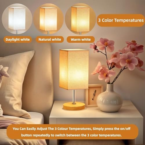 Small Table Lamp for Bedroom, Bedside Lamp with 3000K Warm LED Bulb Included, Nightstand Lamp for Living Room Office Dorm Kids Room, Easy Assemble Minimalist Cream Shade & Wood Base(5W) - Image 4