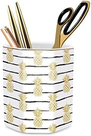 Pen Holder, Pencil Holder for Desk Pineapple Pattern Pencil Cup for Girls Kids Durable Ceramic Desk Organizer Makeup Brush Holder for Office, Classroom, Home, Yellow Pineapple by WAVEYU