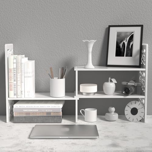 MASAKA B&W - Kawaii Storage Desktop Organizer for Your Desk Space, Double H Plants Display Shelf, Home Office Storage Rack Adjustable Stackable for Office, Dormitory (White*09) - Image 6