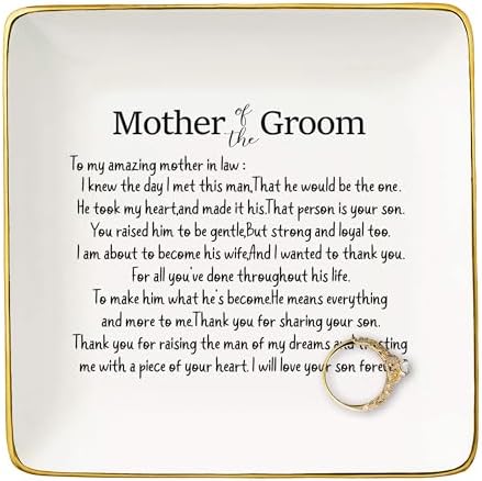 Mother Of the Groom Gifts from Bride,Bridal Shower Gifts for Mother in Law,Wedding Present for New Mom-Thank You for Raising the Man Of My Dreams-Ceramic Jewelry Tray Trinket Holder Ring Dish by NZY