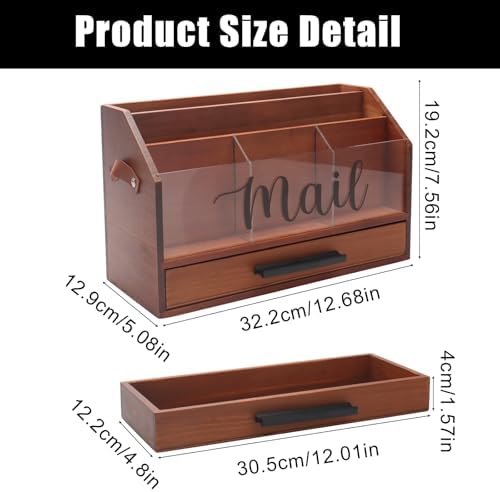 Wood Desk Organizer with Drawer, Bill Mail Organizer Countertop Workspace Organizers for Office Supplies Desk Organization Letter Holder - Image 4
