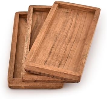 Kaizen Casa Platters Acacia Wood Elegant Wooden Platters for Home Decor, Fruit, Charcuterie, Appetizer Serving Tray, Cheese Board (Set of 3 Plates) (9" X 4" X 0.75'') - Image 2