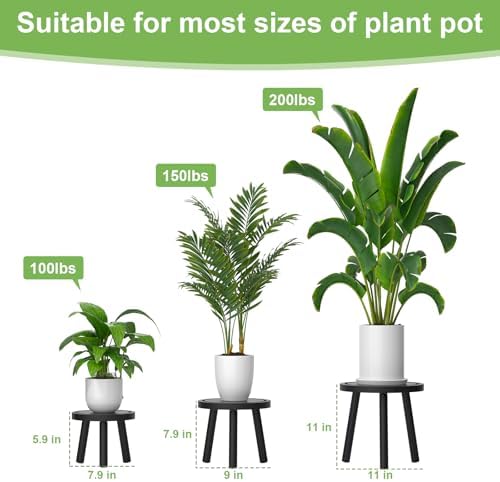 3-Pack Wood Plant Stands Indoor, Single Plant Stand for 6-12 Inch Pots, Mid-Century Modern Plant Stool, Tall Plant Stand for Large Plants for Living Room, Balcony, Office (Black) - Image 3