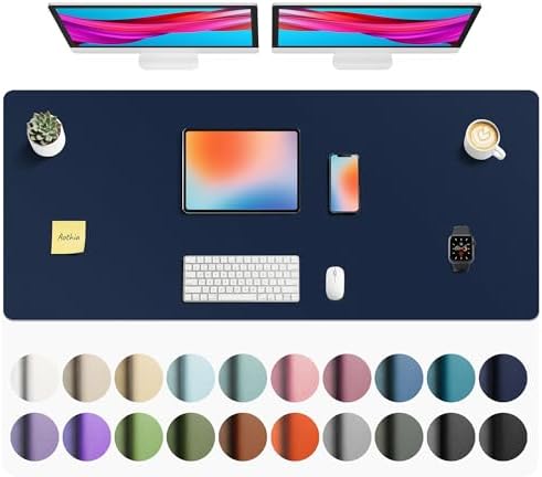 Aothia Faux Leather Desk Mat - Non-Slip PU Leather Desk Blotter, Waterproof Writing Surface, Large Desk Pad for Office & Home (Dark Blue, 55" x 24") by AothiaSimpleNaturalUnique