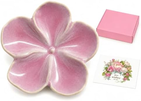 Ceramic Flower Jewelry Ring Trinket Dish Tray, Gifts for Women, Pearl Pink by Rfirady