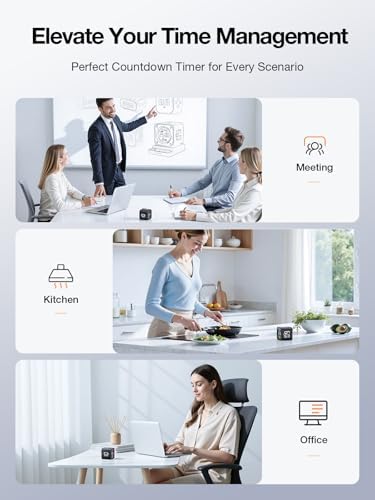 TK3 Pomodoro Timer Cube, Desk Productivity Timer with 5/10/30/60 Min Presets, Custom Countdown, Stopwatch, Clock, 3 Alarm, Silent, Vibrate & Sound Mode, for Task, ADHD, Study, Kitchen (Obsidian Black) - Image 4