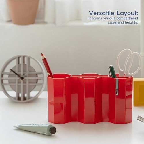 Octagonal Desk Organizer [Modern Red] - Multi-Compartment Aesthetic Pen Holder, Divided Pencil Cup for Office & Home, Modern Stationery Storage, Traditional K-Design Motif (Made in Korea) - Image 3