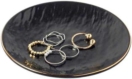 Ceramic Jewelry Tray Ring Dish, Ring Holder for Jewelry Key Tray for Home Decor, Birthday, Christmas Gifts for Women, Girls (Black) by Simplelife