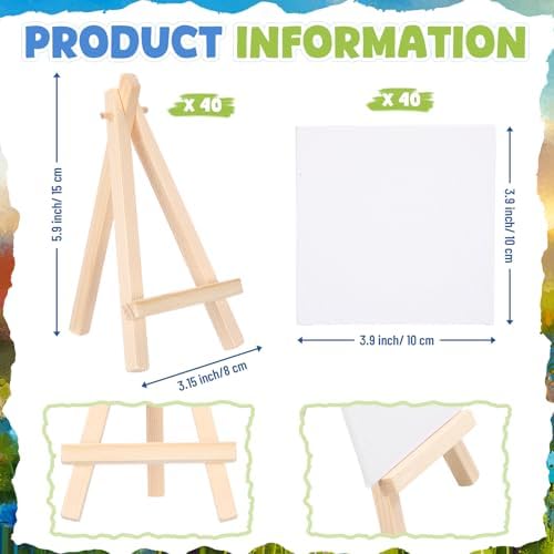 MotiMind 80 Pcs Mini Small Canvas and Easel Set for Painting, 4 x 4 Inch - Image 2