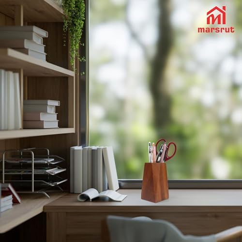 Marsrut Walnut Pencil Holder, Wooden Pen Holder Cup for Desk, Natural Wood Pen Stand for Home, Office, Bookshelf, Desktop, Makeup Brush Accessories - Cute Box/Container/Organizer (Octagonal) - Image 6