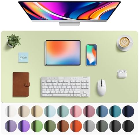 Aothia Faux Leather Desk Mat - Large Mouse Pad, Non-Slip PU Leather Blotter, Waterproof Writing Surface for Office and Home (Grass Green, 40" x 24") by AothiaSimpleNaturalUnique