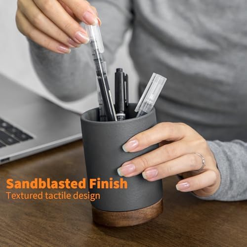 Ceramic Pen Holder for Desk, Pencil Cup, (Dark Grey, Set / 2) - Image 5