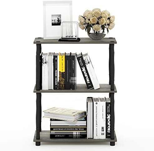 Furinno 18029GYW/BK Turn-N-Tube 3-Tier Compact Multipurpose Shelf Display Rack, Classic, French Oak Grey/Black, 3-Tier Classic Tubes by Furinno-FitsYourSpaceFitsYourBudget