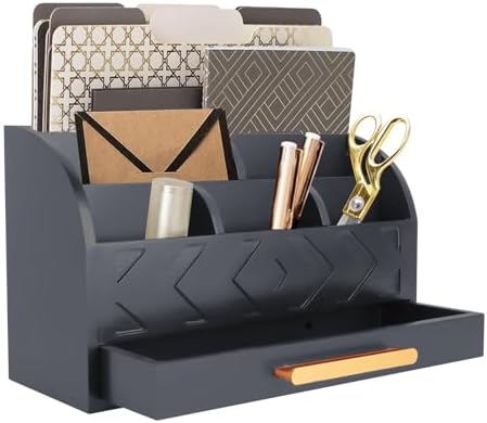 Wooden Desk Organizer Mail Organizer Countertop, Desktop Organizer Mail Sorter Mail Holder Bill Organizer for Desk, Desk Organizers and Accessories for Women (Black) by ZALIOJI