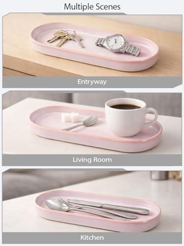 Glossy Pink Ceramic Bathroom Tray, Small Vanity Organizer Dish - Image 3