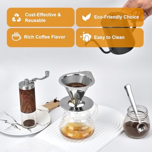 NKOVE Pour Over Coffee Dripper Stainless Steel Reusable Filter Coffee Maker - Image 4