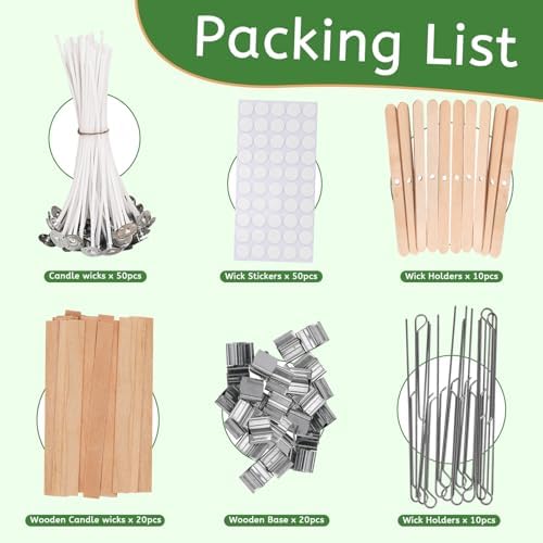Candle Making Supplies Kit - Natural Cotton & Wooden Wicks with Stickers, Sustainers, Holders for Soy Wax, Beeswax, Coconut Wax DIY Candle Making Supplies (Pack of 6) - Image 2