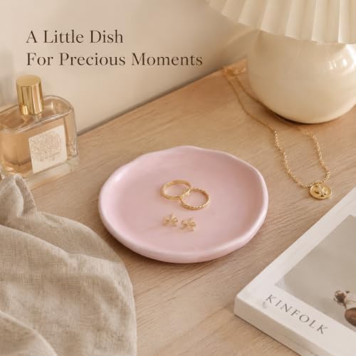 Jewelry Dish, Pink Matte Ceramic Round Shallow Ring Tray - Image 2