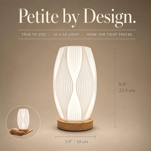 Small Bedside Lamp for Nightstand, 3D Printed Mini Table Lamp, 3 Color Temperatures Warm to Cool White, Cozy Small Lamp for Bedroom Dorm Tight Spaces, Ash Wood Base, 8.8 Inch Tall - Flame - Image 3