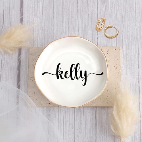 JoycuFF Kelly Personalized Name Ceramic Jewelry Tray, Mothers Day Christmas Anniversary Engagement Birthday Gifts for Women Couples, Trinket Dish for Rings Earrings Necklaces Bracelets Keys - Image 2