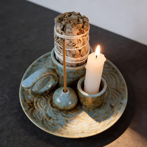 Tnstbiee 4-in-1 Blue Ceramic Palo Santo Burner, Small Smudge Tray Bowl - Image 2