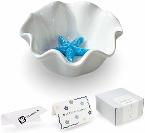 Jewelry Holder Dish Ceramic Flower Ring Dish Tray Decorative Starfish Trinket Dish Preppy Room Decor Coastal Jewelry Bowl Wedding Mother's Day Christmas Birthday Gifts for Women (Blue Starfish) by TIGERMILLION