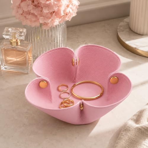 Grained Faux Leather Flower Shaped Valet Tray Large, Blush Pink - Image 2