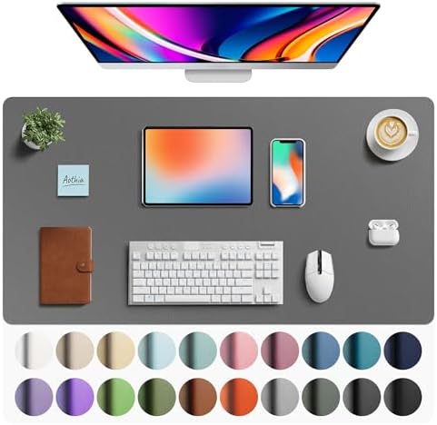 Aothia Faux Leather Desk Mat - Large Mouse Pad, Non-Slip PU Leather Blotter, Waterproof Writing Surface for Office and Home (Grey, 40" x 24") by AothiaSimpleNaturalUnique